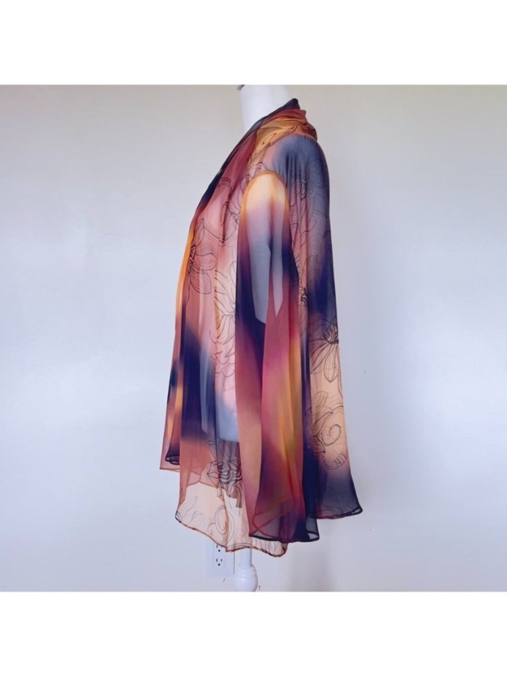 Harari Silk Chiffon Sheer Kimono Duster Dark Romantic Dark Witchy Ombre Jacket - Picture 2 of 6